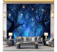 Carta da parati Misterioso Rami Cielo Notturno Fotomurali non tessuti, Blu Scuro moda Decorazione da Muro, 300 x 210 cm Fantasia Poster Gigante Design Carta per la casa in bagno