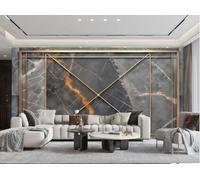 Carta Da Parati Moda Cornice In Filo D'oro Splicing Geometrico Marmo Nero Ardesia TV Divano Sfondo Muro Carta Da Parati Soggiorno Camera Da Letto Sala Da Pranzo Murale,3D,200x140 Cm