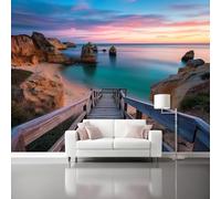 Carta da parati moderna, 300 x 210 cm Poster Gigante Design Carta per Pareti 3D Poesia Sentieri costieri Barriere coralline per camera letto,soggiorno, Decorazione da Muro Blu chiaro marrone