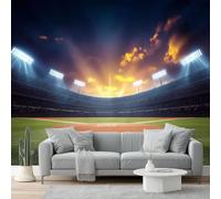 Carta da parati moderna, 300 x 210 cm Poster Gigante Design Carta per Pareti 3D Vista notturna dello stadio sportivo per camera letto,soggiorno, Decorazione da Muro Oro verde