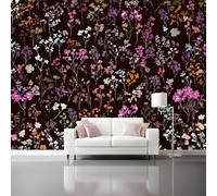 Carta da parati moderna, 350 x 256 cm Poster Gigante Design Carta per Pareti 3D Fiori Notte Oscura Fiori Splendidi per camera letto,soggiorno, Decorazione da Muro Colore Nero