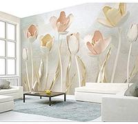 Carta Da Parati Moderna 3D Foto Di Tappezzerie Poster Da Parete Foglie D'Oro Tulipano 3D Fiori Carta Da Parati Moderna 3D Fotomurali Spiaggia-200cm×140cm