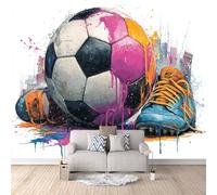 Carta Da Parati Moderna 3D Graffiti Sul Calcio, Carta Da Parati Camera Da Letto Calcio 3D 300X256cm Per Cameretta Bambini Copre Le Imperfezioni Del Muro Tessuto Non Tessuto Resistente Duraturo E