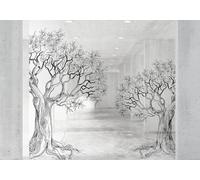 Carta Da Parati Moderna 400x280cm Grigio Tridimensionale Architettura Corridoio Bianco E Nero Albero Grande Natura,Poster Wallpaper,Seta Carta Parati,Decorazioni Parete Camera Da Letto Soggiorno