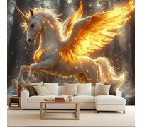 Carta da Parati Moderna Cavallo Bianco Ali Dorate Pegaso 3D Fotomurale 450x315 cm Tessuto Non Tessuto Murales, Carta Parati Camera da Letto Opaco Wallpaper Per Soggiorno Camera Ragazzi Sala Ufficio