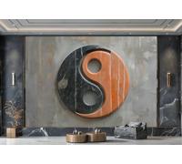 Carta Da Parati Moderna Cemento Grigio Arancione Nero Tai Chi Marmo Dipinto TV Divano Sfondo Muro Camera Da Letto Soggiorno Studio Sala Murale,3D,200x140 Cm