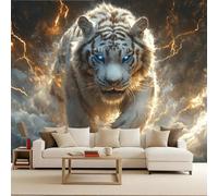 Carta da Parati Moderna Cielo Fulmine Animali Tigre 3D Fotomurale 100x70 cm Tessuto Non Tessuto Murales, Carta Parati Camera da Letto Opaco Wallpaper Per Soggiorno Camera Ragazzi Sala Ufficio