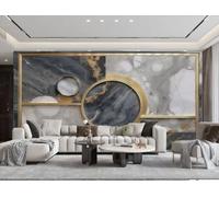Carta Da Parati Moderna E Minimalista Cornice Dorata Marmo Grigio E Bianco Ardesia TV Divano Sfondo Muro Carta Da Parati Soggiorno Camera Da Letto Sala Da Pranzo Murale,3D,430x300cm
