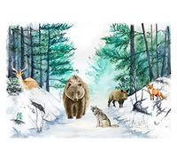 Carta Da Parati Moderna Fotografica Bambini Animali Foresta Alberi - Include Colla - Design Carta per Camera Ragazza Ragazzo Fotomurali In Tessuto Non Tessuto TNT (416x254 cm - 4 Strisce)