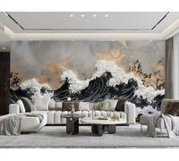 Carta Da Parati Moderna In Bianco E Nero Astratta Onda Arte Texture Vernice Roccia Pittura TV Divano Sfondo Muro Camera Da Letto Soggiorno Studio Murale,3D,250x175 Cm