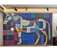 Carta Da Parati Moderna Minimalista Blu Rosso Arte Geometrica Cavallo Modello TV Divano Sfondo Muro Carta Da Parati Soggiorno Camera Da Letto Sala Da Pranzo Murale,3D,200x140 Cm