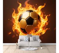 Carta Da Parati Moderna Palloni Da Calcio In Fiamme, Quadri Carta Da Parati Fiori Red Sparks Soccer 450X315cm Aggiunge Profondità Allo Spazio Copre Le Imperfezioni Del Muro Senza Odore Stesura
