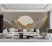 Carta Da Parati Moderna Semplice Linee Arancioni E Bianche A Strisce Arte Scena Notturna Della Luna Pittura TV Divano Sfondo Muro Carta Da Parati Soggiorno Ristorante Caffetteria Murale,3D,150x105 Cm