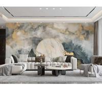 Carta Da Parati Moderna Semplice Verde Scuro Stelle E Texture Del Mare Pittura A Inchiostro Divano TV Sfondo Muro Camera Da Letto Soggiorno Studio Murale,3D,250x175 Cm