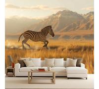 Carta da Parati Moderna Zebra Africa Prateria Animali 3D Fotomurale 150x105 cm Tessuto Non Tessuto Murales, Carta Parati Camera da Letto Opaco Wallpaper Per Soggiorno Camera Ragazzi Sala Ufficio