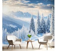 Carta Da Parati Montagna Innevata Nella Giungla 400×280Cmbianco Tessuto Di Seta Murale Alla Decorazione Da Muro Gigante Design Carta Per Pareti Scena Invernale Innevata Aspetto Concreto Natura