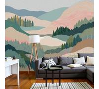 Carta Da Parati Montagne E Foreste Astratte Per Soggiorno, Carta Da Parati Vista Volo D'Uccello Disegnata Mano, In Tessuto Non Tessuto, Per Soggiorno, Tv, Decorazione Parete, 450 X 315 Cm