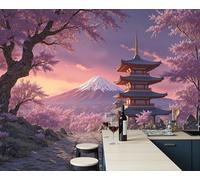 Carta Da Parati Monte Fuji Giappone 3D Effetto 300X210Cm Carta Da Parati Murale Romantici Fiori Di Ciliegio Fard In Polvere Fotomurale Facile Da Installare Sala Pranzo Corridoio Fotomurale Da Parete