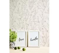 Carta Da Parati Morbida Con Erba E Motivo Floreale - Bianco, Grigio