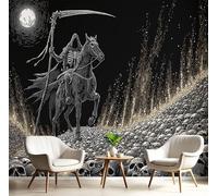 Carta Da Parati Morte Oscura 250X175Cm Carta Da Parati In Tessuto Di Seta, Teschio Gotico Adatto Per Soggiorno, Camera Letto, Per Ufficio Pareti Decorazione Murale Grigio