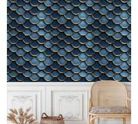 Carta da Parati Motivo A Squame Di Pesce Pellicola Mobili Adesiva 50×1200CM Motivo Astratto A Squame Di Pesce Blu Pellicola Adesiva per Mobili Decorativi Impermeabile Camera da Letto Bagno Tavolo PVC
