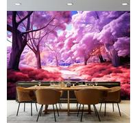 Carta da parati Motivo Del Sentiero Degli Alberi, 400 x 280 cm Rosa Viola Carta da parati fotografica personalizzata in tessuto non tessuto per soggiorno e cameretta dei bambini