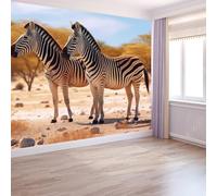 Carta da parati Motivo Zebra E Deserto, 250 x 175 cm Stile Animale Carta da parati fotografica personalizzata in tessuto non tessuto per soggiorno e cameretta dei bambini, Marrone Chiaro