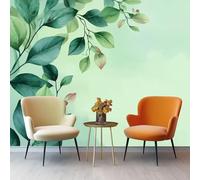 Carta da Parati Murale 350 x 256 cm - Stile Acquerello Natura Foglie Carta da Parati Non Tessuta Verde Chiaro Fotografica, Poster Decorativo per Soggiorno Sfondo TV e Divano