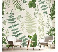 Carta Da Parati Murale 3D Bianco Verde Foglie Di Felce Interno Decorazione Murale Adesivo Artistico Piante Retrò Seta Tv Sfondo Pittura Soggiorno Camera Da Letto,250X170Cm
