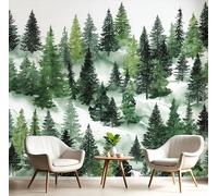 Carta Da Parati Murale 3D Bianco Verde Foresta Di Pini Di Snow Mountain Interno Decorazione Murale Adesivo Artistico Paesaggio Ad Acquerello Seta Tv Sfondo Pittura Soggiorno Camera Da Letto,200X140Cm