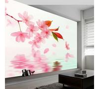 Carta da parati murale 3D con foglia di Sakura Riflessione d'acqua 250 x 175 cm, rosa chiaro, murales per camera da letto, soggiorno, cameretta dei bambini, decorazione Art Deco, carta da parati