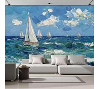 Carta Da Parati Murale 3D Con Il Mare Le Navi A Vela Decor Da Parete per Soggiorno Camera Da Letto Dipinto Ad Olio Magnifico Paesaggio Marino in Seta Poster Gigante Design per Ufficio Poster 300x210cm