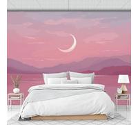 Carta Da Parati Murale 3D Con Luna Crescente Cielo Superficie Del Lago Decor per Soggiorno Camera Da Letto Tranquillo Scenario Notturno Illuminato Dalla Luna in Seta Poster Gigante Design 200x140cm
