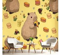 Carta Da Parati Murale 3D Giallo Chiaro Pizza Capibara Soggiorno Camera Ufficio Letto Sfondo Decorazione Muro Poster Gigante Adesivo Animali Dei Cartoni Animati Artistico Pittura Su Seta,200X140Cm