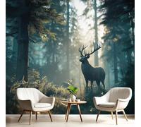 Carta Da Parati Murale 3D Nero Alce Della Foresta Soggiorno Camera Ufficio Letto Sfondo Decorazione Muro Poster Gigante Adesivo Animali Naturali Artistico Pittura Su Seta,350X260Cm