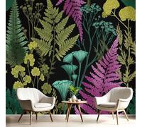 Carta Da Parati Murale 3D Viola-Verde Foglie Verdi Di Felce Soggiorno Camera Ufficio Letto Sfondo Decorazione Muro Poster Gigante Adesivo Piante Retrò Artistico Pittura Su Seta,400X280Cm