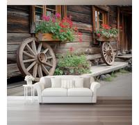 Carta da Parati Murale 400 x 280 cm - Campagna Francese Antico Fiori Carta da Parati Non Tessuta Marrone Fotografica, Poster Decorativo per Soggiorno Sfondo TV e Divano