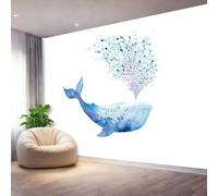 Carta da Parati Murale Acquerello Balene Acqua che sgorga Texture per Parete, Decorazione Casa Soggiorno Camera da Letto, Blu Bianco Stampa HD, Design Artistico, Rivestimento Murale, 250 x 175 cm