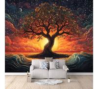 Carta da Parati Murale Albero Del Mondo 200x140 cm Fotomurali Effetto 3D, Cielo Stellato Fantasy Decorazione Poster Arte Murale Moderna per Casa Ufficio Camera Da Letto Soggiorno.