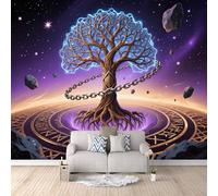 Carta da Parati Murale Albero Del Mondo 300x210 cm Fotomurali Effetto 3D, Cielo Stellato Fantasy Decorazione Poster Arte Murale Moderna per Casa Ufficio Camera Da Letto Soggiorno.