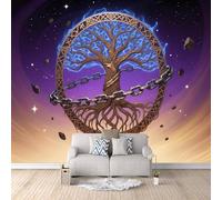 Carta da Parati Murale Albero Del Mondo 300x210 cm Fotomurali Effetto 3D, Rune Norrene Decorazione Poster Arte Murale Moderna per Casa Ufficio Camera Da Letto Soggiorno.