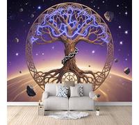 Carta da Parati Murale Albero Del Mondo 400x280 cm Fotomurali Effetto 3D, Rune Norrene Decorazione Poster Arte Murale Moderna per Casa Ufficio Camera Da Letto Soggiorno.