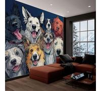 Carta da parati murale Animali Cani Carini 308 x 220 cm Murale da parete artistico e decorativo per soggiorno e camera da letto, carta da parati panoramica tessuto non tessuto, Blu