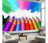 Carta da parati murale Cartone Animato Pastelli Colorati 400 x 280 cm Murale da parete artistico e decorativo per soggiorno e camera da letto, carta da parati panoramica tessuto non tessuto, Bianco
