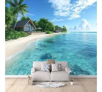Carta da Parati Murale Casa Sulla Spiaggia 400x280 cm Fotomurali Effetto 3D, Vista Mare Decorazione Poster Arte Murale Moderna per Casa Ufficio Camera Da Letto Soggiorno.