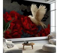 Carta da parati murale cinese con fenice bianca e peonia rossa 350 x 256 cm, multicolore per camera da letto, soggiorno, cameretta dei bambini, decorazione artistica da parete in stile Art Deco