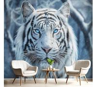 Carta Da Parati Murale Con Arte 3D Blu Bianco Tigre Della Foresta Muro Pittura Decor Quadri Murali Fotografica Animali Fantastici Per Soggiorno Adulto Camera Ristorante,450X300Cm
