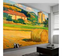 Carta da parati murale con fieno di città cottage 300 x 210 cm, carta da parati gialla per camera da letto, soggiorno, cameretta dei bambini, decorazione Art Deco, carta da parati fotografica poster