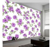 Carta da parati murale con fiori delicati disegnati a mano 200x140 cm, viola murales per camera da letto soggiorno bambini vivaio murale art déco, carta da parati fotografica decorazione poster