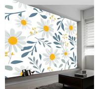 Carta da parati murale con foglie floreali margherite 200 x 140 cm, grigio murales per camera da letto soggiorno bambini vivaio murale art deco carta da parati fotografica poster decorazione
